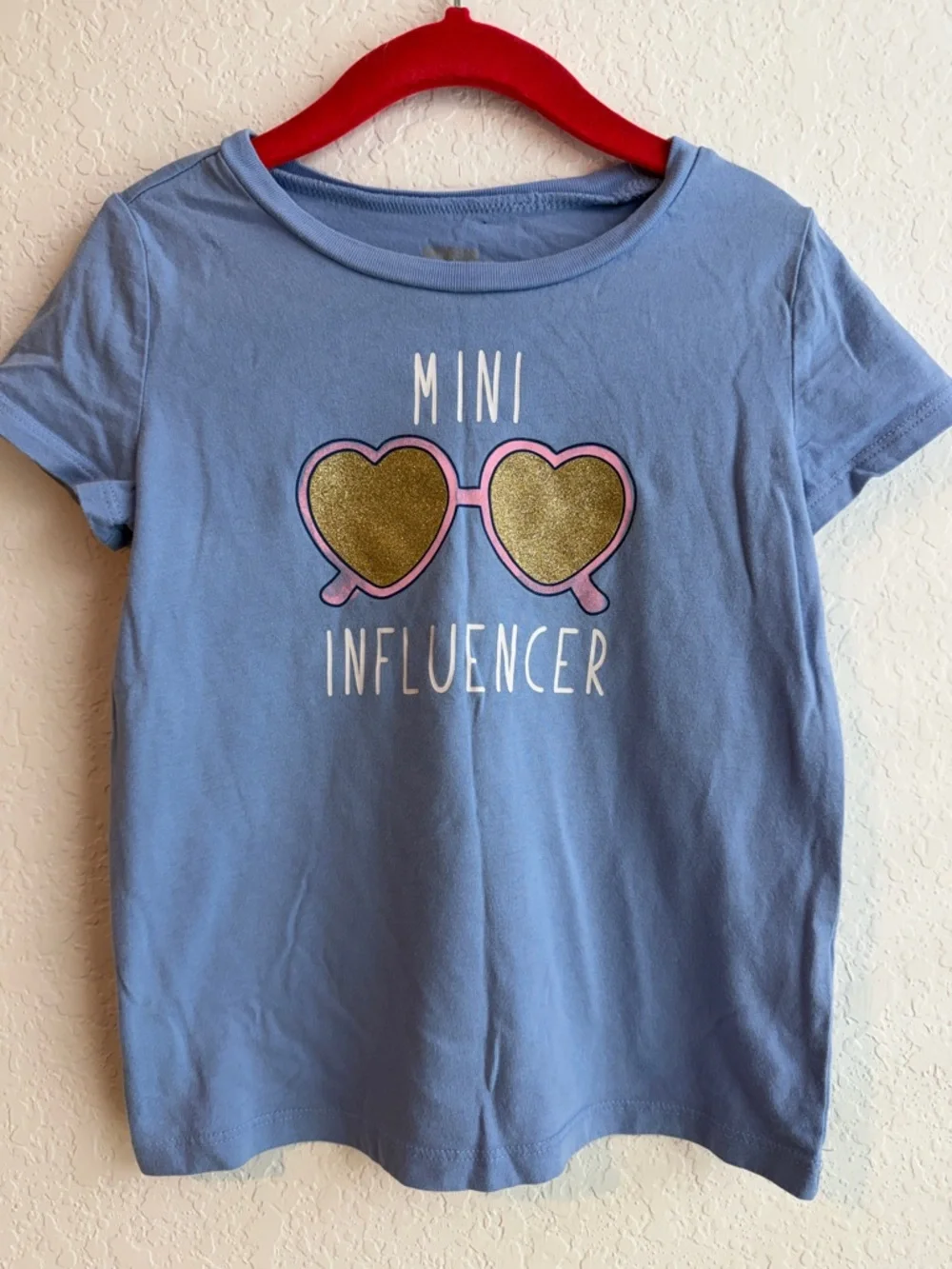OshKosh B'gosh Blue Cotton Tee with Pink & Gold Heart Sunglasses Graphic